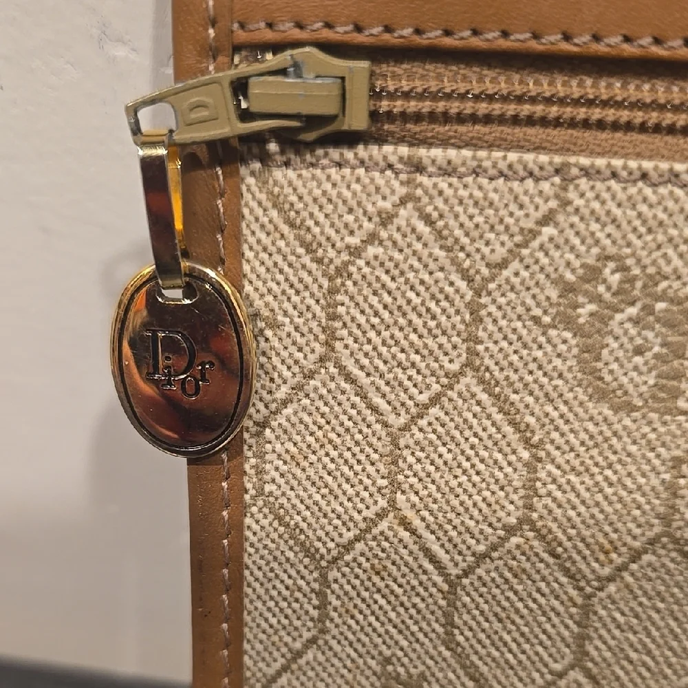 Dior Vintage Tan and Cream Monogram Pouch